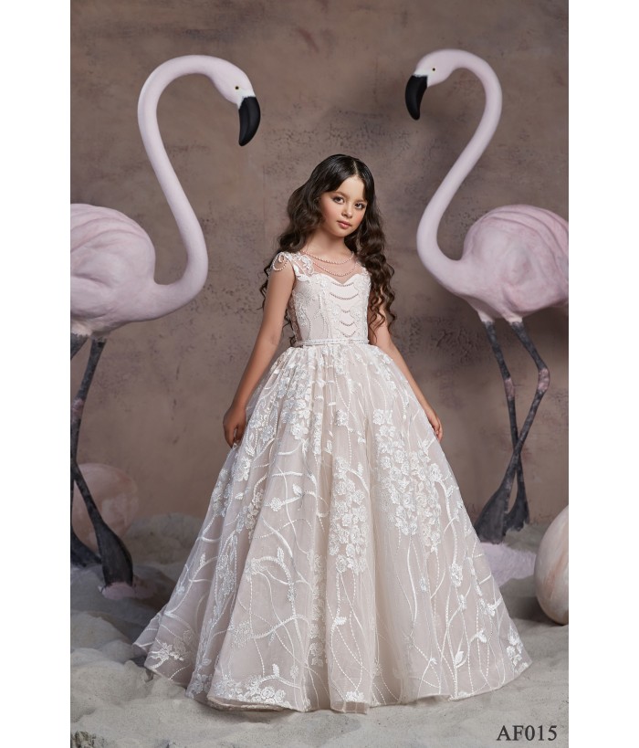 plus order petticoat Rochie din voal alb pentru fetite, 2-16 ani, Flamingo 015