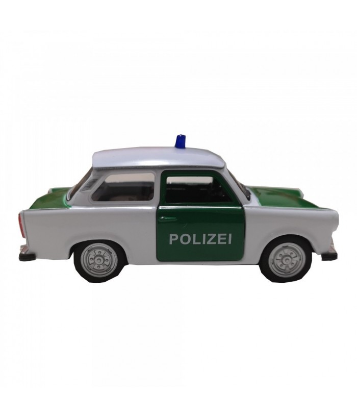 Masinuta de politie Trabant 601, GoKi, alb/verde, die-cast, 11 cm