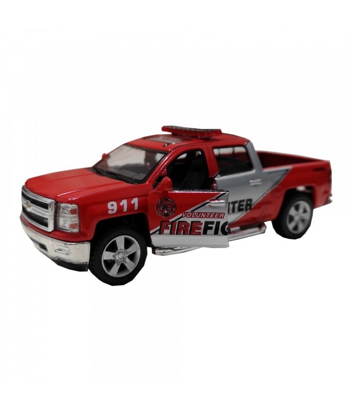 Masinuta de pompieri Chevrolet Silverado, GoKi, rosu/gri, die-cast, 12.5 cm