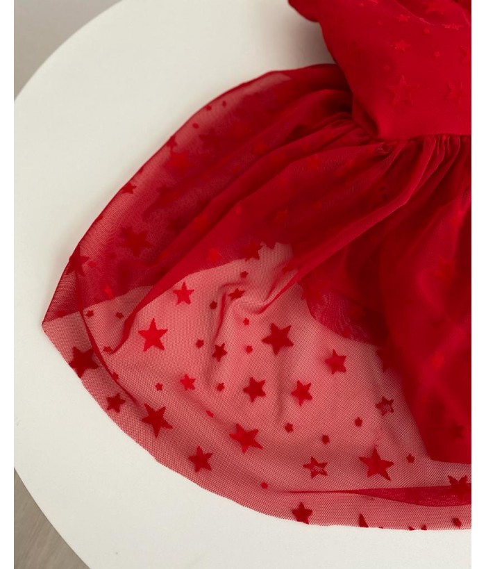 Rochita rosie din tricot si tulle cu stelute, 0-12 ani, Colibri, 29567