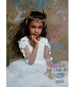 Rochie de ocazie de fetite,Tania, tulle si aplicatii florale, 2-13 ani, 92-158 cm