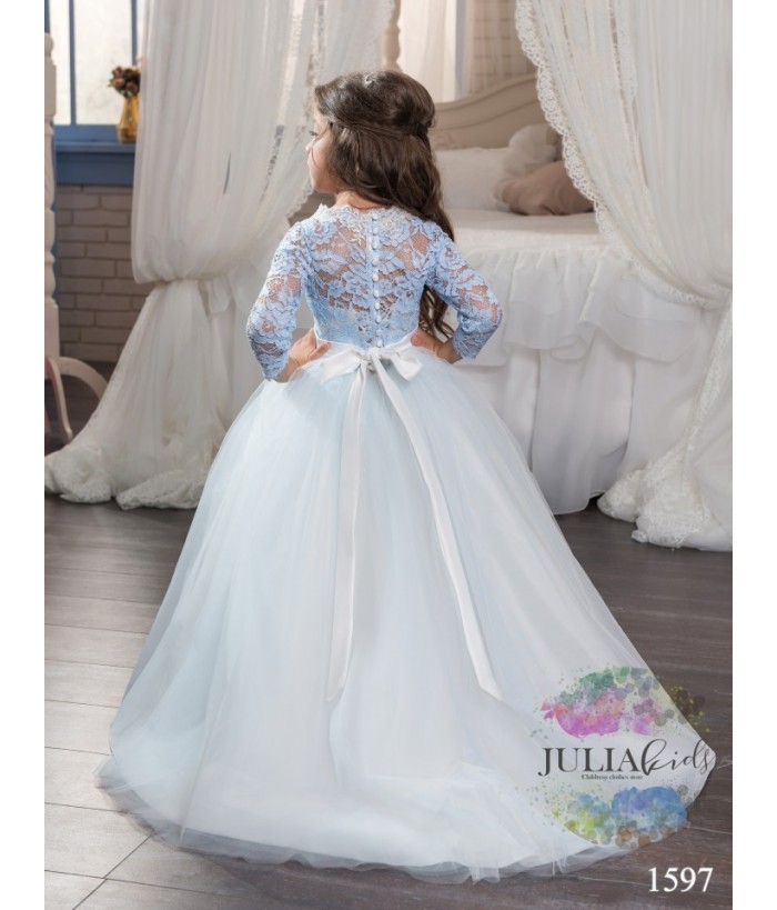 Rochie ocazie, fata, lunga, 2-13 ani, tulle si broderie