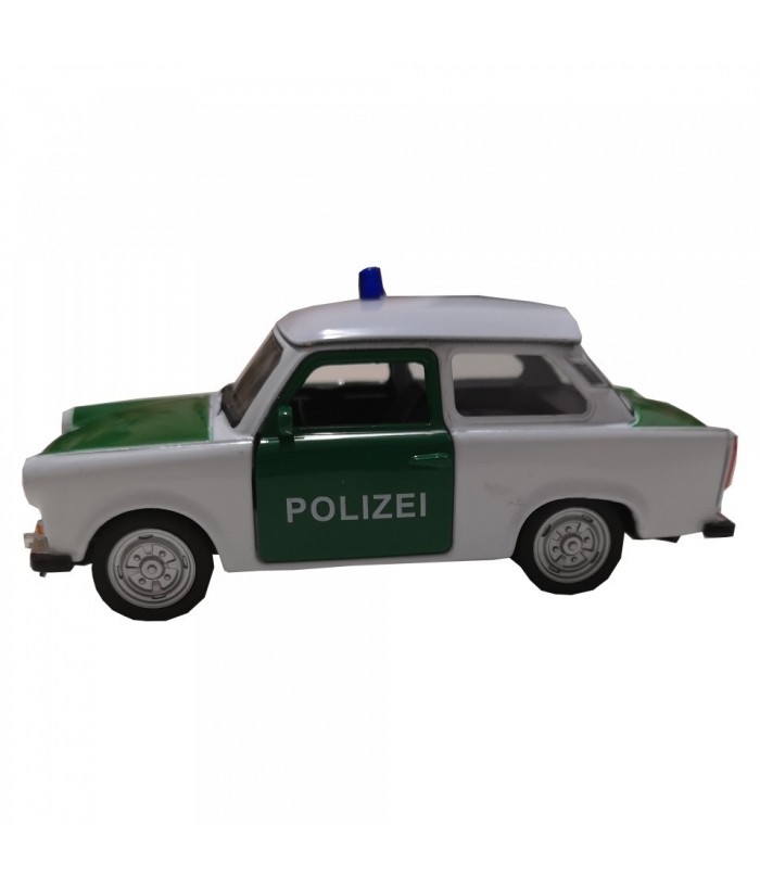 Masinuta de politie Trabant 601, GoKi, alb/verde, die-cast, 11 cm